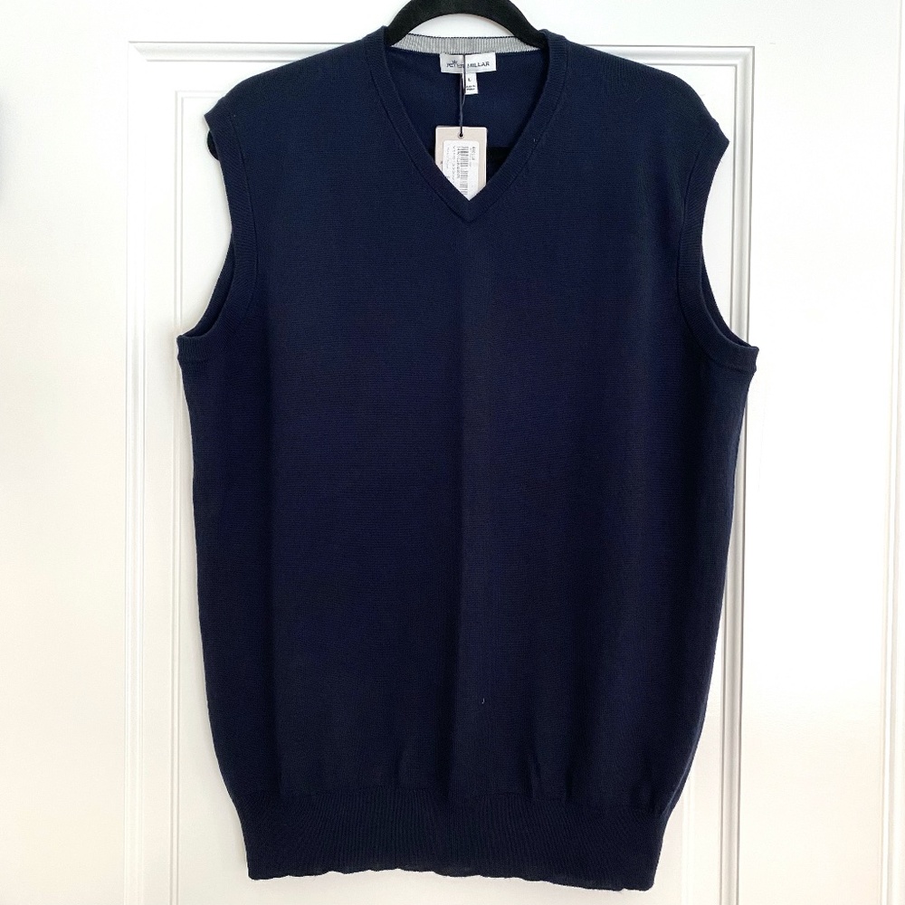 NWT Peter Millar Crown Soft Navy Wool & Silk Pullover Vest - Size L